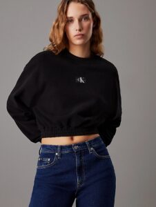 CALVIN KLEIN JEANS – Felpa Donna in Spugna di Cotone Corta Nero