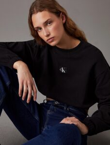 CALVIN KLEIN JEANS – Felpa Donna in Spugna di Cotone Corta Nero