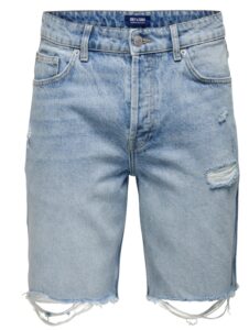 ONLY&SONS – Pantaloncino Uomo di Jeans Lbd Destroy Light Blue Denim