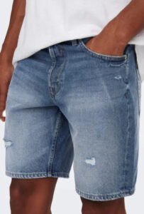 ONLY&SONS – Pantaloncino Uomo di Jeans Onsedge Destroy Medium Blue Denim
