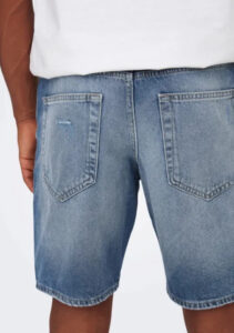 ONLY&SONS – Pantaloncino Uomo di Jeans Onsedge Destroy Medium Blue Denim