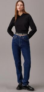 CALVIN KLEIN JEANS – Felpa Donna con Cappuccio in Jersey Milano con Fettuccia Logo Nero
